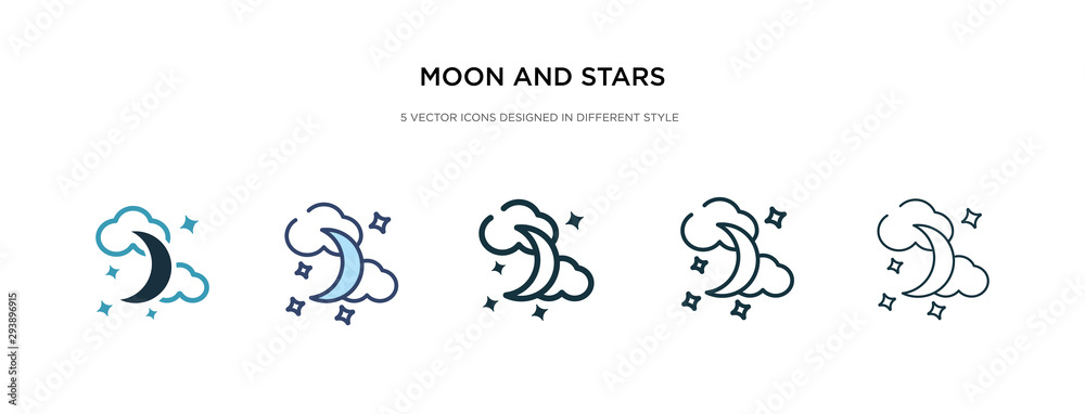 moon and stars icon in different style vector illustration. two colored and black moon and stars vector icons designed in filled, outline, line stroke style can be used for web, mobile, ui moon and stars icon in different style vector illustration. two colored and black moon and stars vector icons designed in filled, outline, line stroke style can be used for web, mobile, ui