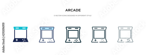 arcade icon in different style vector illustration. two colored and black arcade vector icons designed in filled, outline, line and stroke style can be used for web, mobile, ui