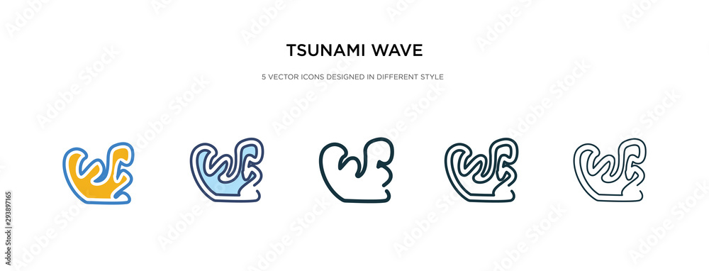 tsunami wave icon in different style vector illustration. two colored and black tsunami wave vector icons designed in filled, outline, line and stroke style can be used for web, mobile, ui