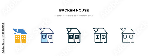 broken house icon in different style vector illustration. two colored and black broken house vector icons designed in filled, outline, line and stroke style can be used for web, mobile, ui