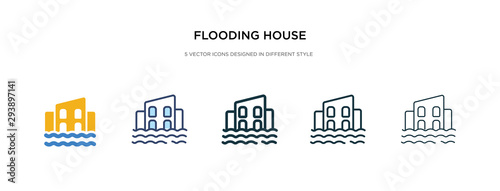 flooding house icon in different style vector illustration. two colored and black flooding house vector icons designed in filled, outline, line and stroke style can be used for web, mobile, ui