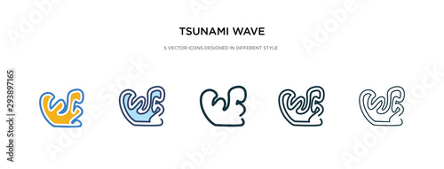 tsunami wave icon in different style vector illustration. two colored and black tsunami wave vector icons designed in filled  outline  line and stroke style can be used for web  mobile  ui
