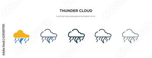 thunder cloud icon in different style vector illustration. two colored and black thunder cloud vector icons designed in filled, outline, line and stroke style can be used for web, mobile, ui