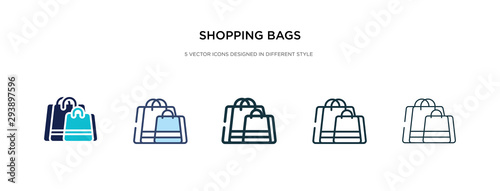 shopping bags icon in different style vector illustration. two colored and black shopping bags vector icons designed in filled, outline, line and stroke style can be used for web, mobile, ui