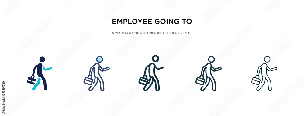 employee going to work icon in different style vector illustration. two ...