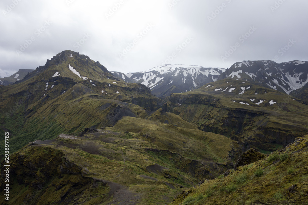 Iceland View from green Mountain top dramatic sky Iceland View from green Mountain top dramatic sky