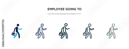 employee going to work icon in different style vector illustration. two colored and black employee going to work vector icons designed in filled, outline, line and stroke style can be used for web,