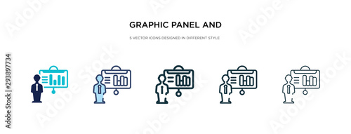 graphic panel and man icon in different style vector illustration. two colored and black graphic panel and man vector icons designed in filled, outline, line stroke style can be used for web,