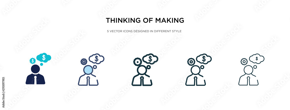 thinking of making money icon in different style vector illustration. two colored and black thinking of making money vector icons designed in filled, outline, line and stroke style can be used for