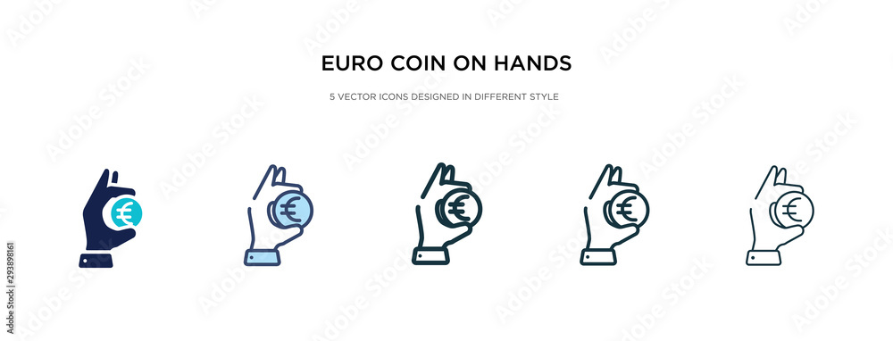 euro coin on hands icon in different style vector illustration. two colored and black euro coin on hands vector icons designed in filled, outline, line and stroke style can be used for web, mobile, euro coin on hands icon in different style vector illustration. two colored and black euro coin on hands vector icons designed in filled, outline, line and stroke style can be used for web, mobile,