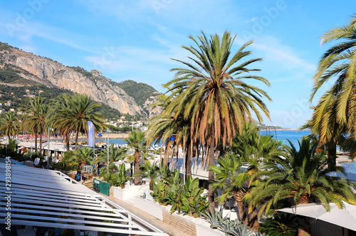 French Riviera - Menton - beach terrasses on the promenade