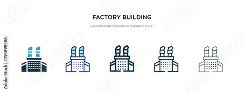 factory building icon in different style vector illustration. two colored and black factory building vector icons designed in filled, outline, line and stroke style can be used for web, mobile, ui