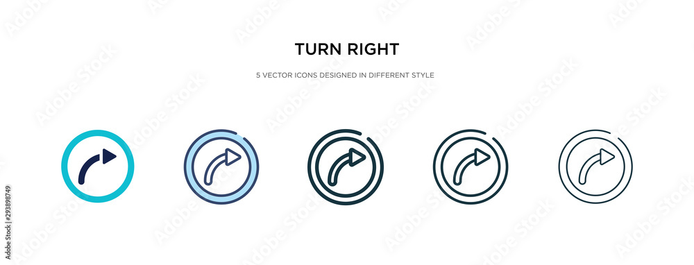 turn right icon in different style vector illustration. two colored and black turn right vector icons designed in filled, outline, line and stroke style can be used for web, mobile, ui