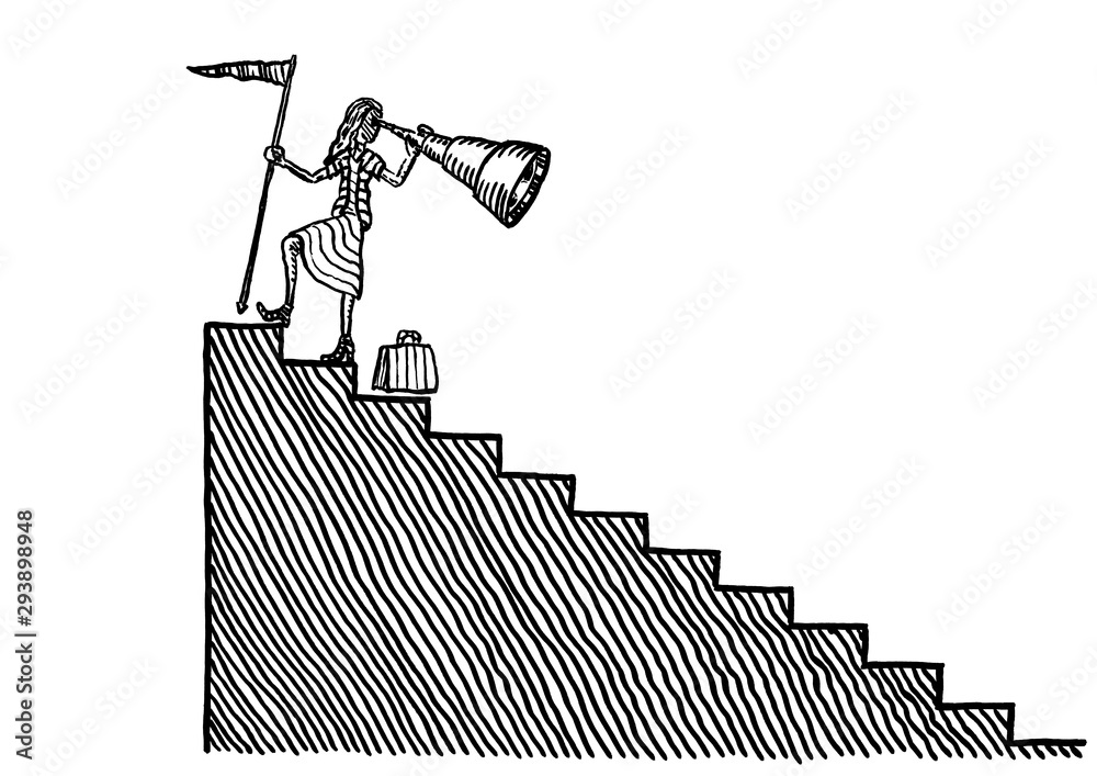 Φωτογραφία Drawn Businesswoman Looking Back From Goal