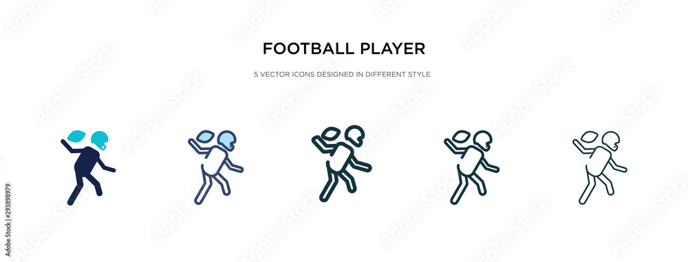football player icon in different style vector illustration. two colored and black football player vector icons designed in filled, outline, line and stroke style can be used for web, mobile, ui football player icon in different style vector illustration. two colored and black football player vector icons designed in filled, outline, line and stroke style can be used for web, mobile, ui