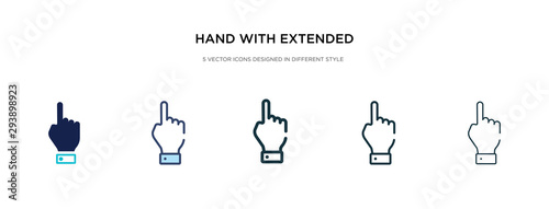 hand with extended pointing finger icon in different style vector illustration. two colored and black hand with extended pointing finger vector icons designed in filled, outline, line and stroke