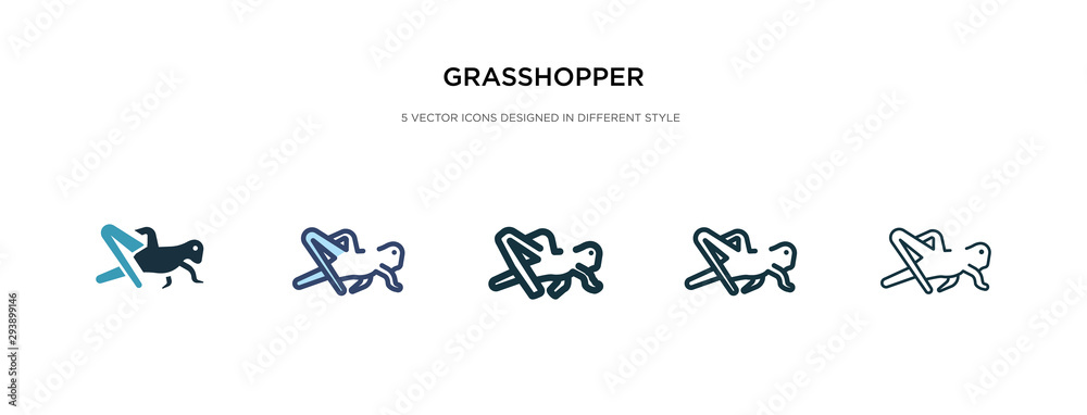 grasshopper icon in different style vector illustration. two colored and black grasshopper vector icons designed in filled, outline, line and stroke style can be used for web, mobile, ui grasshopper icon in different style vector illustration. two colored and black grasshopper vector icons designed in filled, outline, line and stroke style can be used for web, mobile, ui