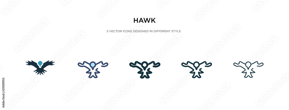 hawk icon in different style vector illustration. two colored and black hawk vector icons designed in filled, outline, line and stroke style can be used for web, mobile, ui hawk icon in different style vector illustration. two colored and black hawk vector icons designed in filled, outline, line and stroke style can be used for web, mobile, ui