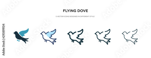 flying dove icon in different style vector illustration. two colored and black flying dove vector icons designed in filled, outline, line and stroke style can be used for web, mobile, ui