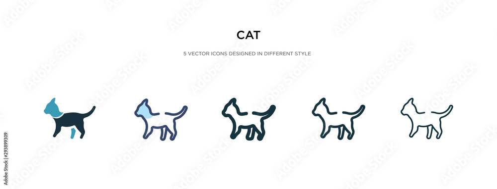 cat icon in different style vector illustration. two colored and black cat vector icons designed in filled, outline, line and stroke style can be used for web, mobile, ui
