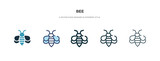 bee icon in different style vector illustration. two colored and black bee vector icons designed in filled, outline, line and stroke style can be used for web, mobile, ui