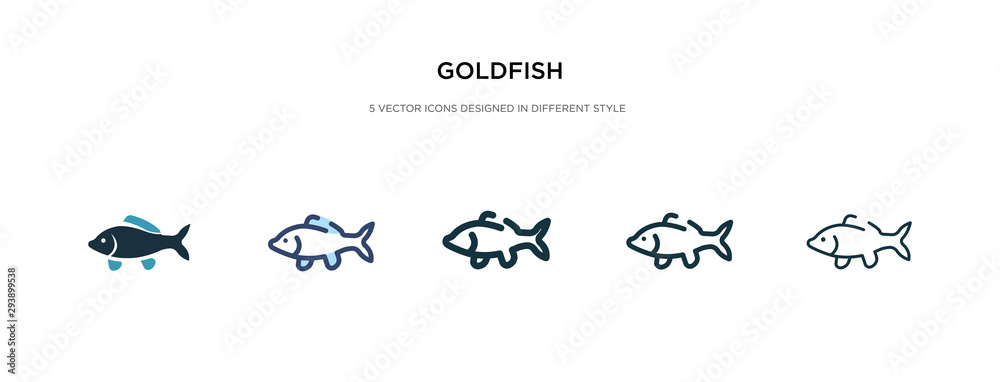 goldfish icon in different style vector illustration. two colored and black goldfish vector icons designed in filled, outline, line and stroke style can be used for web, mobile, ui goldfish icon in different style vector illustration. two colored and black goldfish vector icons designed in filled, outline, line and stroke style can be used for web, mobile, ui