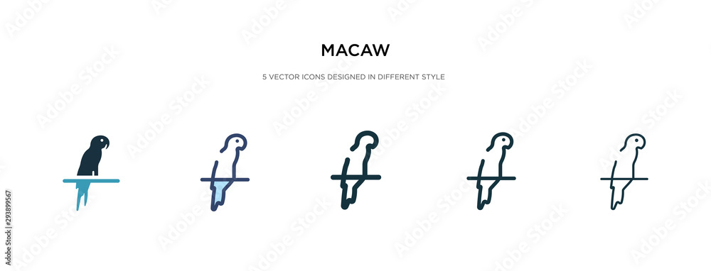 macaw icon in different style vector illustration. two colored and black macaw vector icons designed in filled, outline, line and stroke style can be used for web, mobile, ui macaw icon in different style vector illustration. two colored and black macaw vector icons designed in filled, outline, line and stroke style can be used for web, mobile, ui