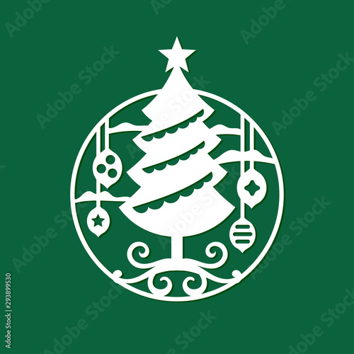 Christmas tree template for Laser and plotter cutting. Christmas party invitations and decoration. Suitable for laser cutting, plotter cutting or printing