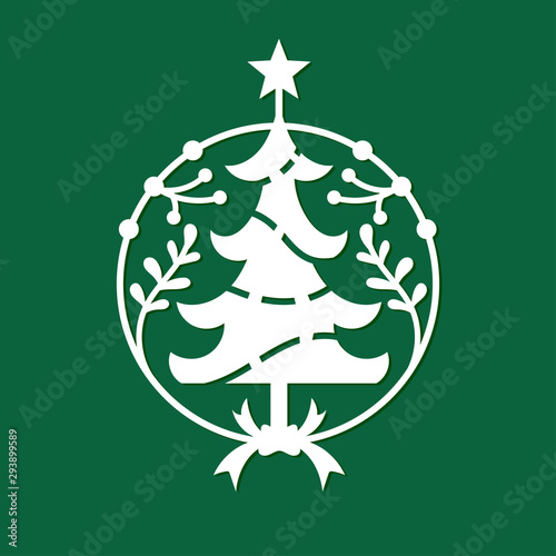 Christmas tree template for Laser and plotter cutting. Christmas party invitations and decoration. Suitable for laser cutting, plotter cutting or printing