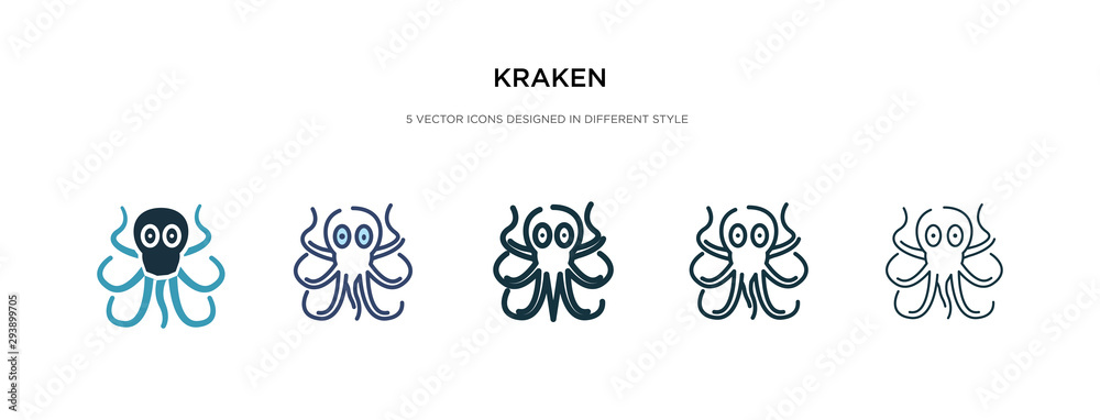 kraken icon in different style vector illustration. two colored and black kraken vector icons designed in filled, outline, line and stroke style can be used for web, mobile, ui