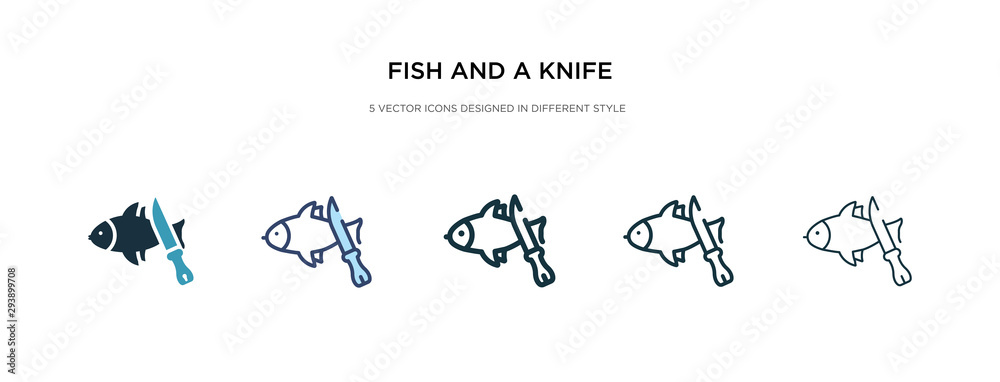 fish and a knife icon in different style vector illustration. two colored and black fish and a knife vector icons designed in filled, outline, line stroke style can be used for web, mobile, ui fish and a knife icon in different style vector illustration. two colored and black fish and a knife vector icons designed in filled, outline, line stroke style can be used for web, mobile, ui
