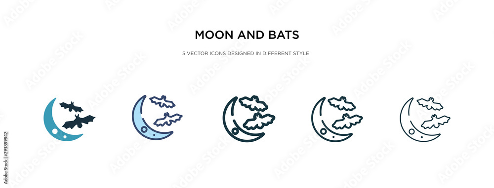 moon and bats icon in different style vector illustration. two colored and black moon and bats vector icons designed in filled, outline, line stroke style can be used for web, mobile, ui