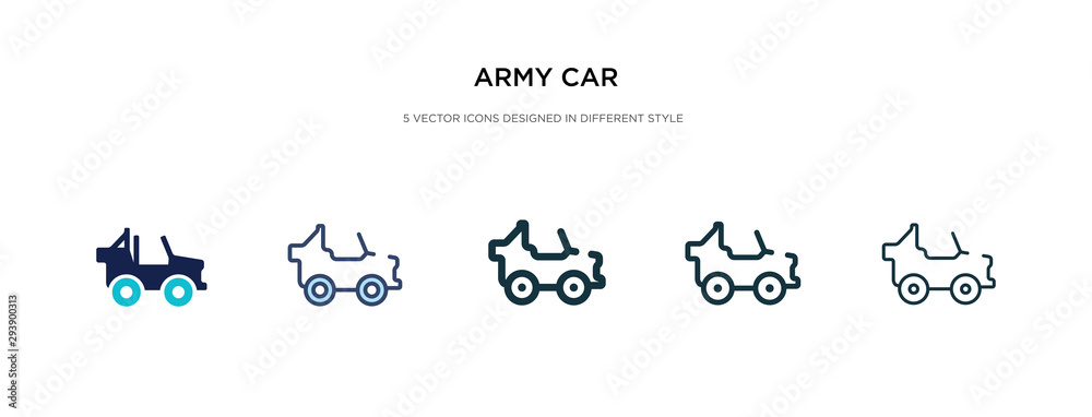 army car icon in different style vector illustration. two colored and black army car vector icons designed in filled, outline, line and stroke style can be used for web, mobile, ui army car icon in different style vector illustration. two colored and black army car vector icons designed in filled, outline, line and stroke style can be used for web, mobile, ui