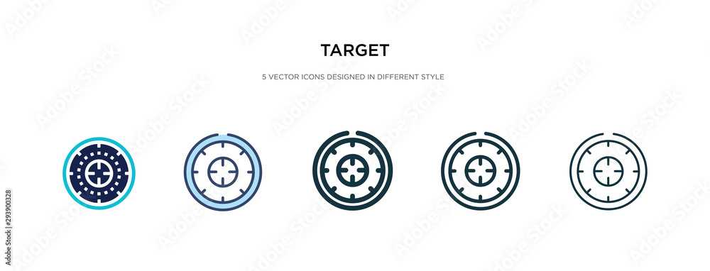 target icon in different style vector illustration. two colored and black target vector icons designed in filled, outline, line and stroke style can be used for web, mobile, ui target icon in different style vector illustration. two colored and black target vector icons designed in filled, outline, line and stroke style can be used for web, mobile, ui
