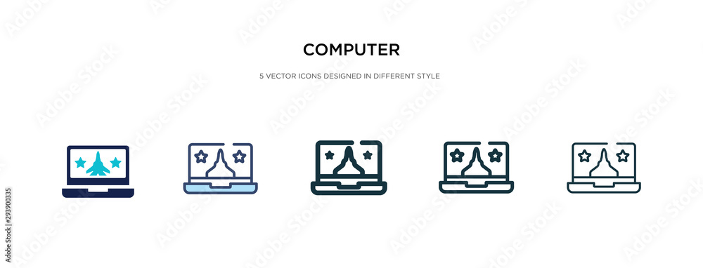 computer icon in different style vector illustration. two colored and black computer vector icons designed in filled, outline, line and stroke style can be used for web, mobile, ui computer icon in different style vector illustration. two colored and black computer vector icons designed in filled, outline, line and stroke style can be used for web, mobile, ui