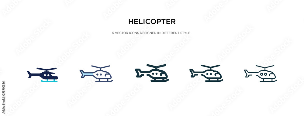 helicopter icon in different style vector illustration. two colored and black helicopter vector icons designed in filled, outline, line and stroke style can be used for web, mobile, ui