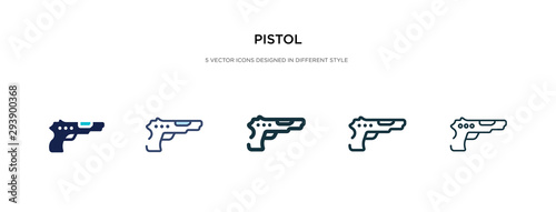 pistol icon in different style vector illustration. two colored and black pistol vector icons designed in filled, outline, line and stroke style can be used for web, mobile, ui
