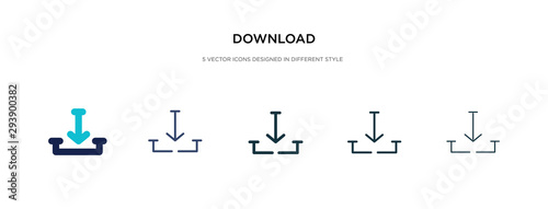 download icon in different style vector illustration. two colored and black download vector icons designed in filled, outline, line and stroke style can be used for web, mobile, ui