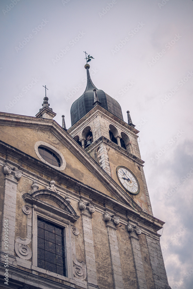 Church on Tre Novembre square, in the centre of Arco, Trentino, Italy.
