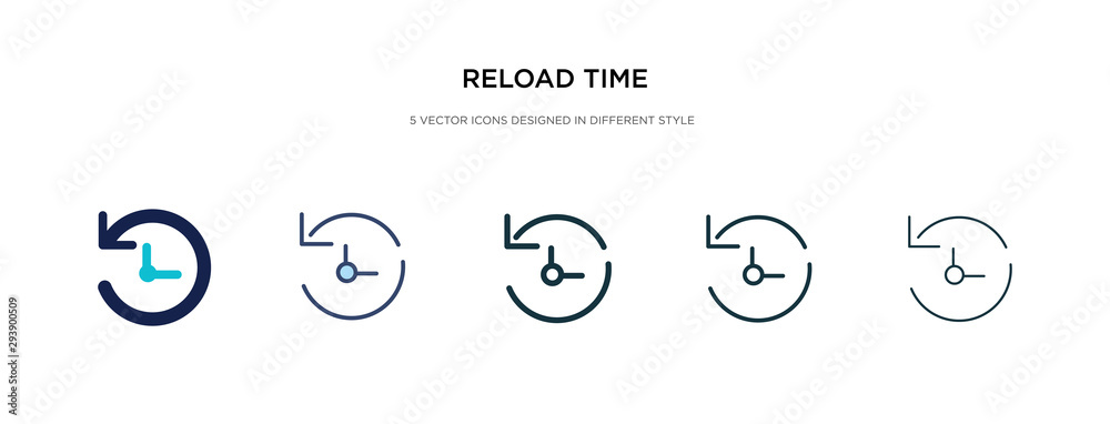 reload time icon in different style vector illustration. two colored and black reload time vector icons designed in filled, outline, line and stroke style can be used for web, mobile, ui reload time icon in different style vector illustration. two colored and black reload time vector icons designed in filled, outline, line and stroke style can be used for web, mobile, ui