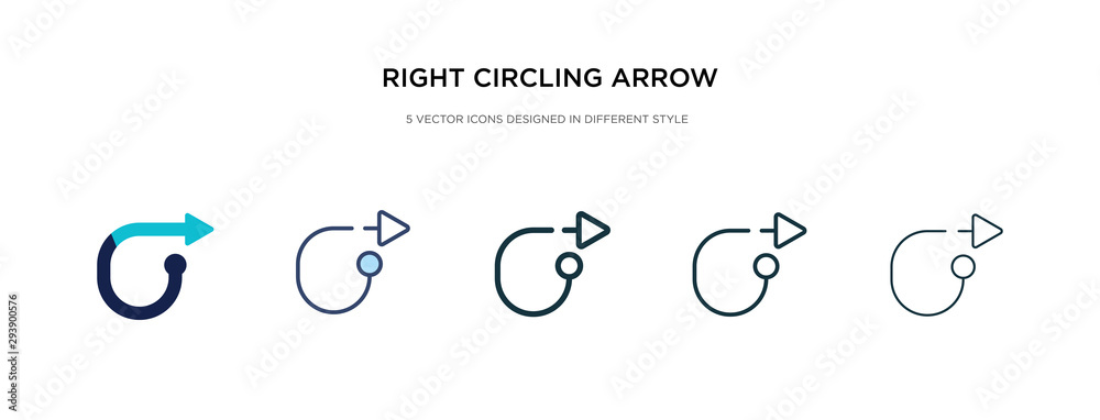 right circling arrow icon in different style vector illustration. two colored and black right circling arrow vector icons designed in filled, outline, line and stroke style can be used for web, right circling arrow icon in different style vector illustration. two colored and black right circling arrow vector icons designed in filled, outline, line and stroke style can be used for web,