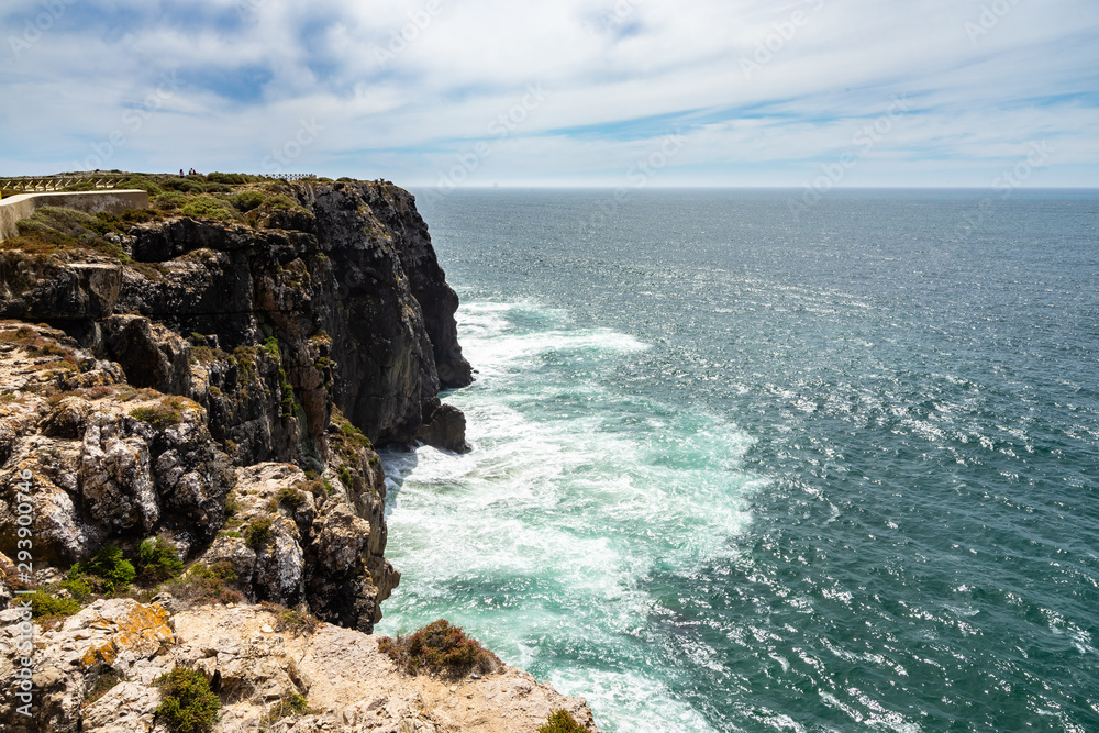 Spectacular cliffs overlooking the Atlantic Ocean at Cape Sagres, Algarve, Portugal