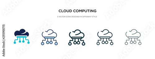 cloud computing icon in different style vector illustration. two colored and black cloud computing vector icons designed in filled, outline, line and stroke style can be used for web, mobile, ui