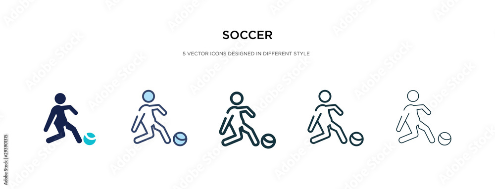soccer icon in different style vector illustration. two colored and black soccer vector icons designed in filled, outline, line and stroke style can be used for web, mobile, ui