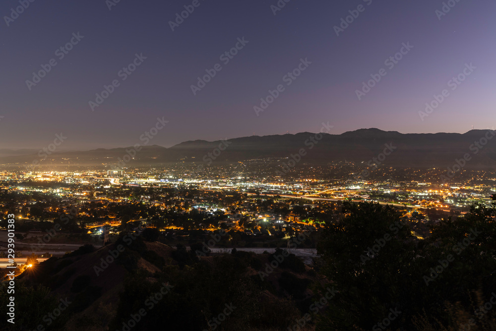 Dawn cityscape view of Burbank and Verdugo Mountain in Los Angeles County, California.  