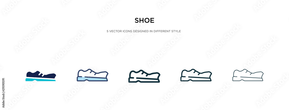 shoe icon in different style vector illustration. two colored and black shoe vector icons designed in filled, outline, line and stroke style can be used for web, mobile, ui shoe icon in different style vector illustration. two colored and black shoe vector icons designed in filled, outline, line and stroke style can be used for web, mobile, ui