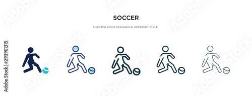 soccer icon in different style vector illustration. two colored and black soccer vector icons designed in filled, outline, line and stroke style can be used for web, mobile, ui