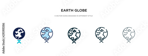earth globe icon in different style vector illustration. two colored and black earth globe vector icons designed in filled, outline, line and stroke style can be used for web, mobile, ui