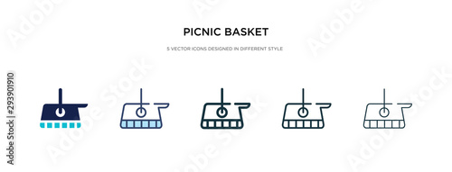 picnic basket icon in different style vector illustration. two colored and black picnic basket vector icons designed in filled, outline, line and stroke style can be used for web, mobile, ui