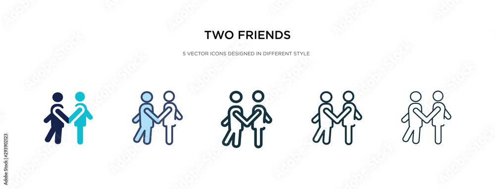 two friends icon in different style vector illustration. two colored and black two friends vector icons designed in filled, outline, line and stroke style can be used for web, mobile, ui